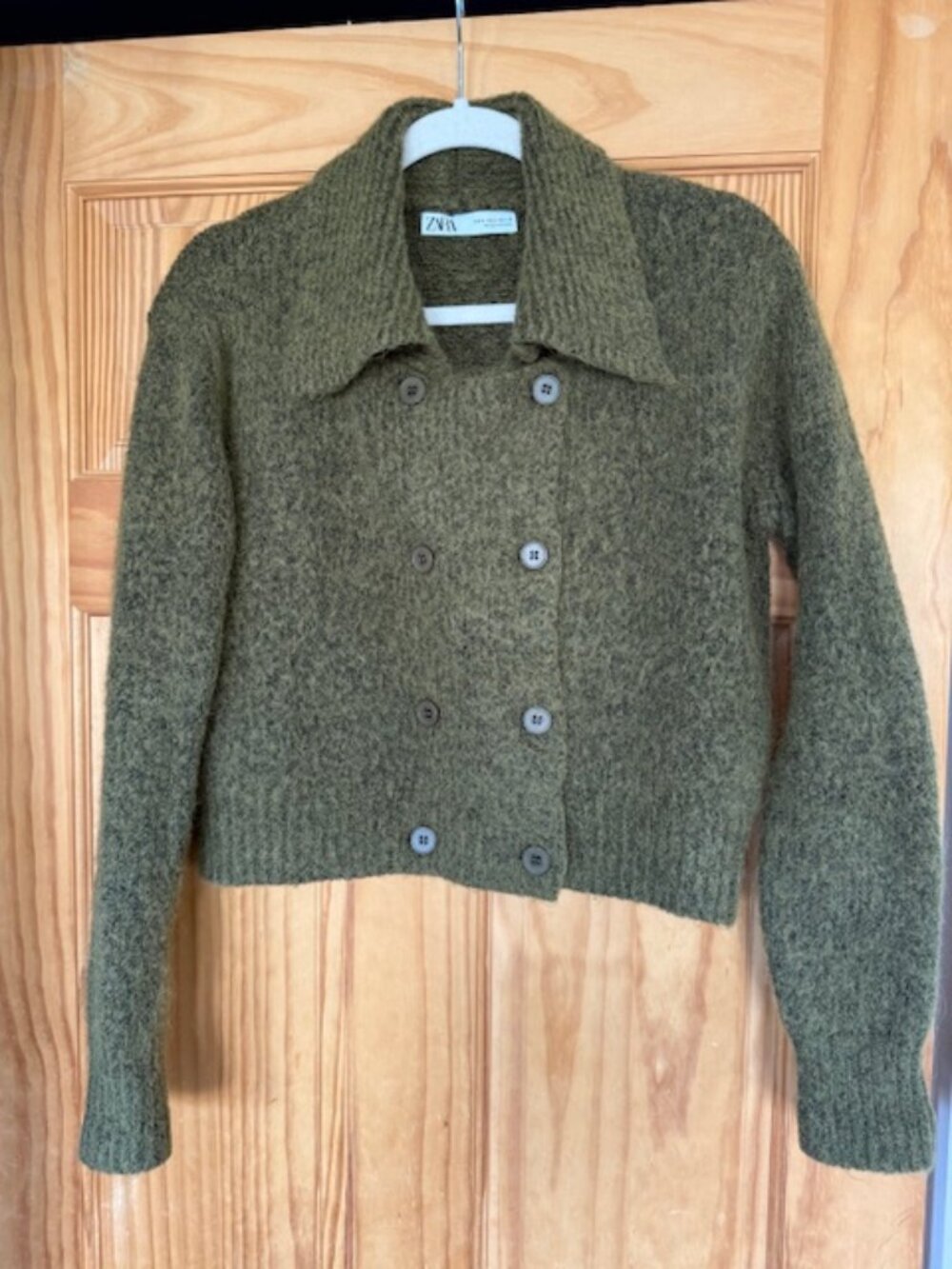 Zara Green Double Breasted Cardigan Gold Button Knit Blazer Style Women S